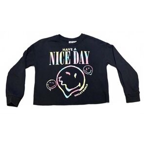 Smiley World Black Graphic‎ Cropped Sweatshirt Top Kids XL (14) Pastel Rainbow